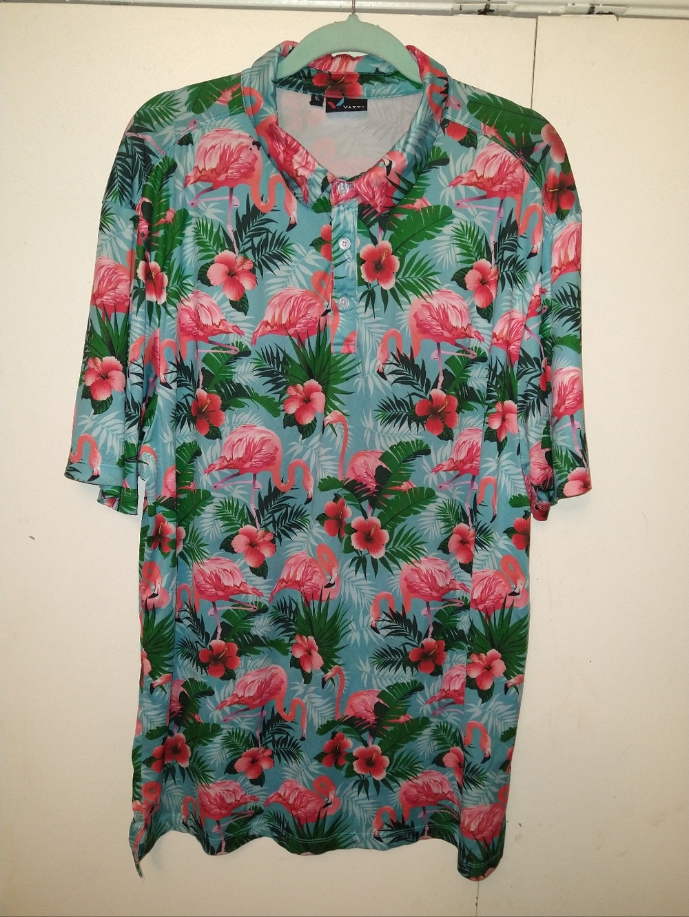 Yatta Golf Tropical Flamingo AOP Performance Shirt Sleeve Polo Shirt Men's sz XL